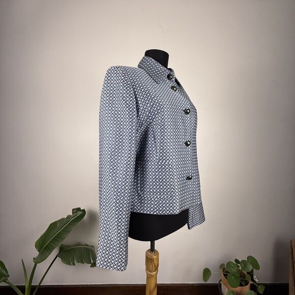 H Hilfiger Silk Cotton Blend Jacket Women’s Geometric Blue Blazer, 00s Y2K - Picture 6 of 13